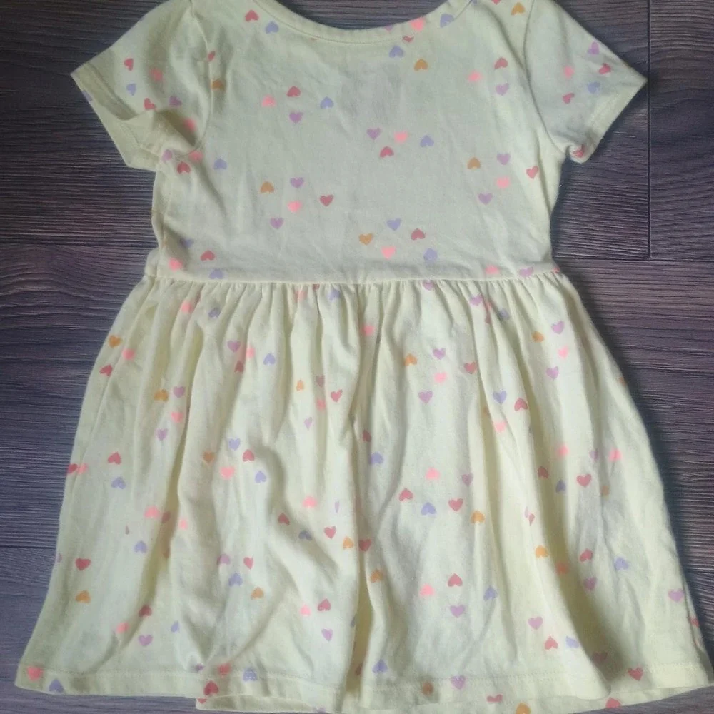 Cat & Jack Toddler Girls Yellow Heart Print Short Sleeve Jersey Dress 2T